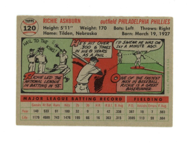 1954 Bowman Richie Ashburn Gray Back1
