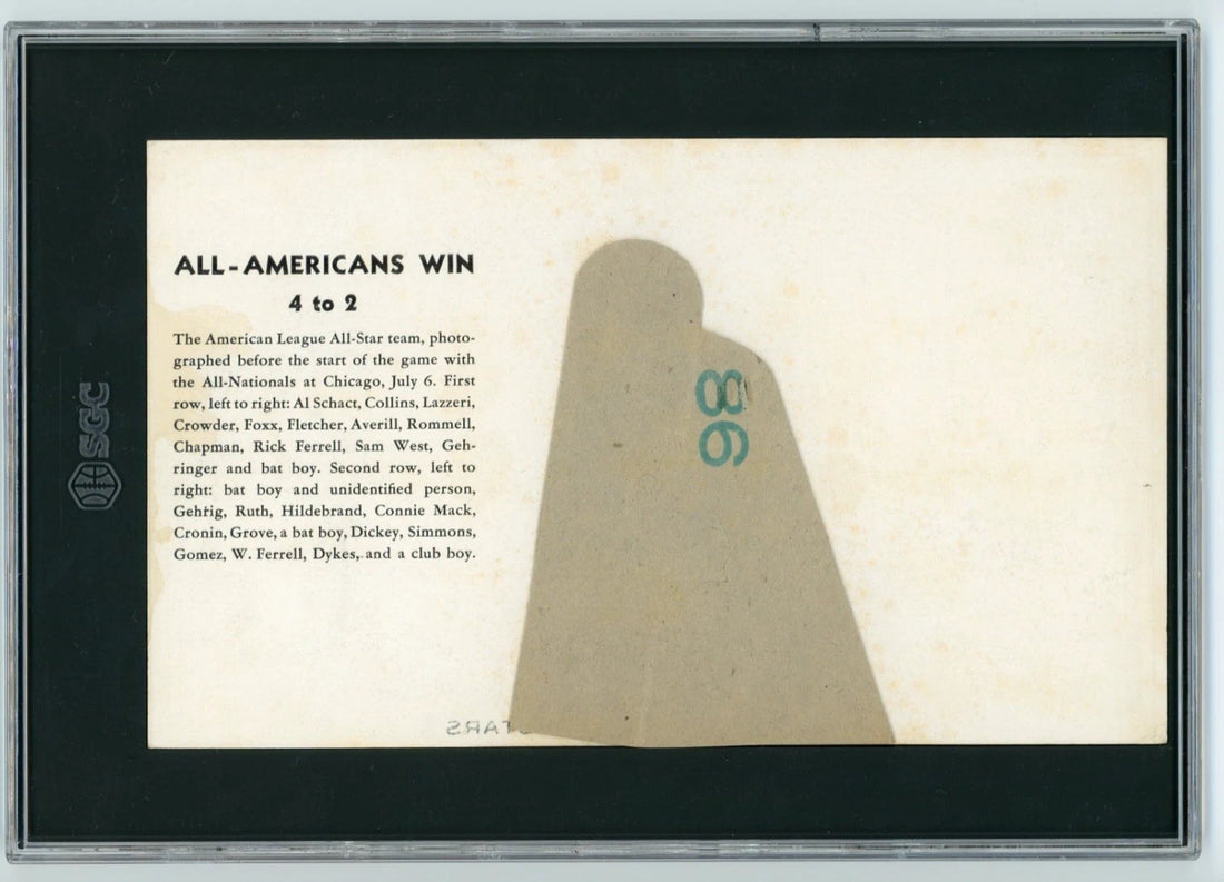 1934 Goudey Premium R309-1 AL All Stars. Ruth, Gehrig, Mack, Foxx, Collins SGC 21