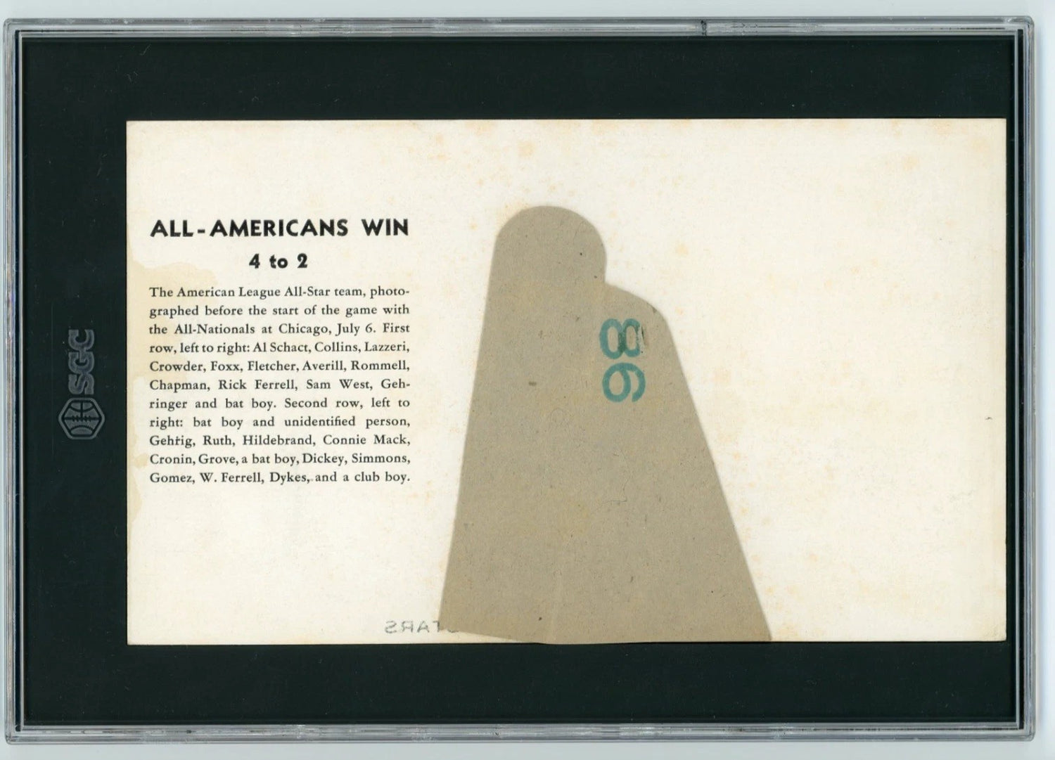 1934 Goudey Premium R309-1 AL All Stars. Ruth, Gehrig, Mack, Foxx, Collins SGC 21