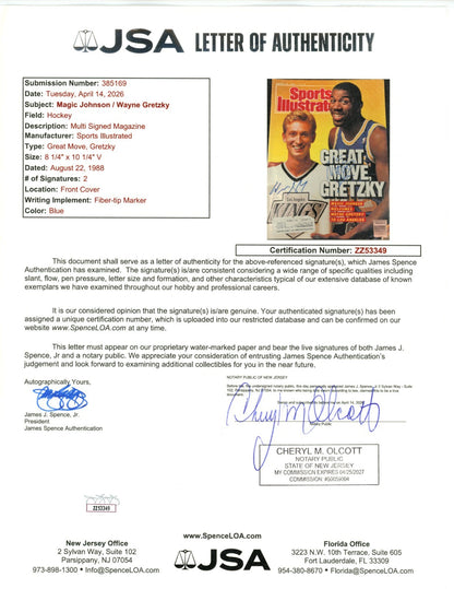 Wayne Gretzky and Magic Johnson Signed Sports Illustrated Magazine 1988, JSA2