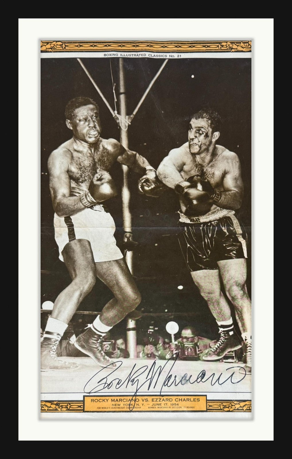 Rocky Marciano Signed Poster. Fight against Ezzard Charles 6/17/54. JSA0