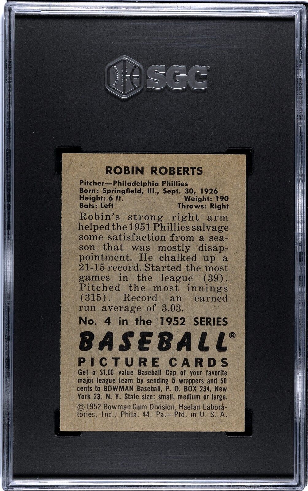 1952 Bowman Robin Roberts. SGC 7