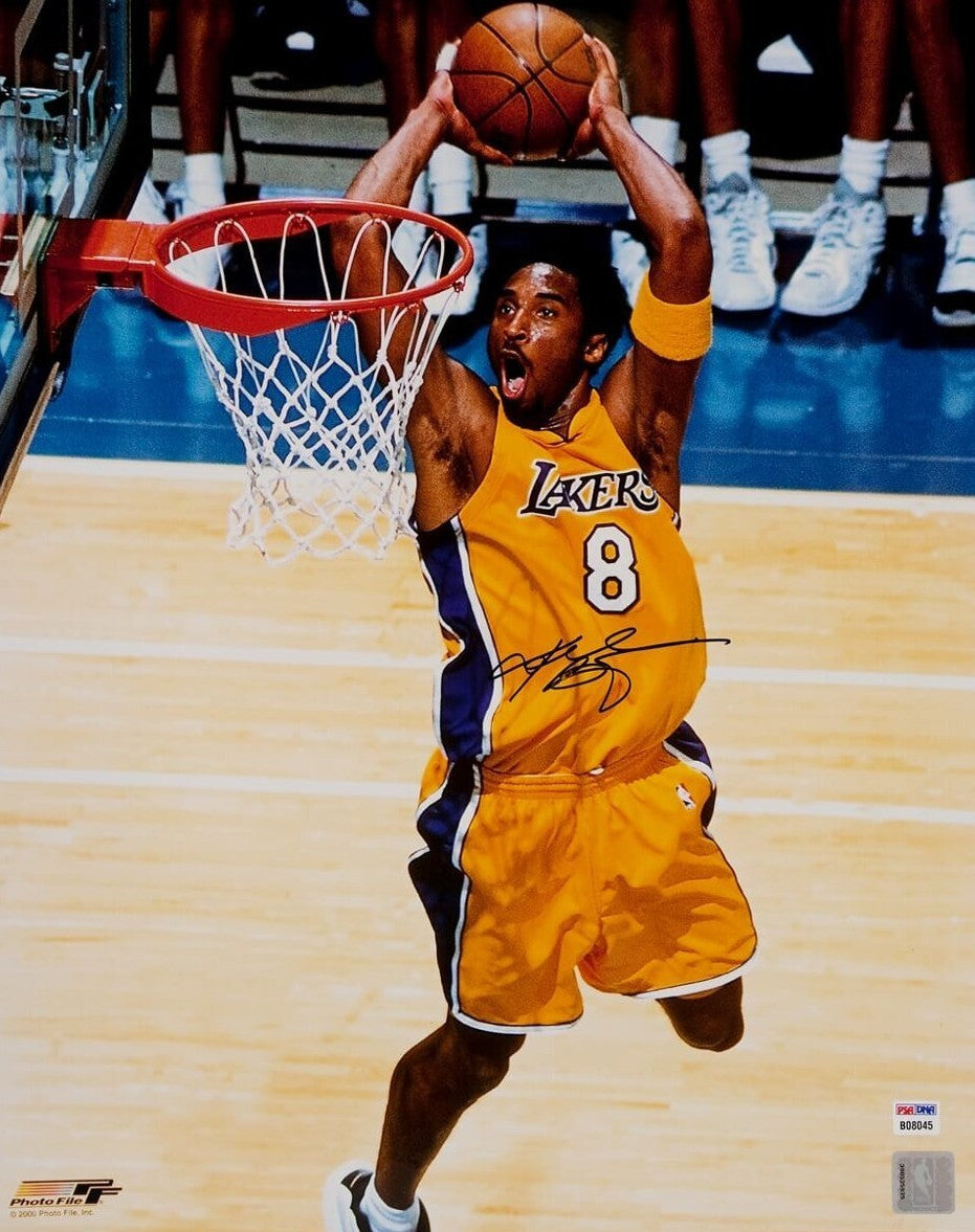 Kobe Bryant Signed &amp; Framed 16" x 20" Photo, Slam Dunk. Auto PSA1