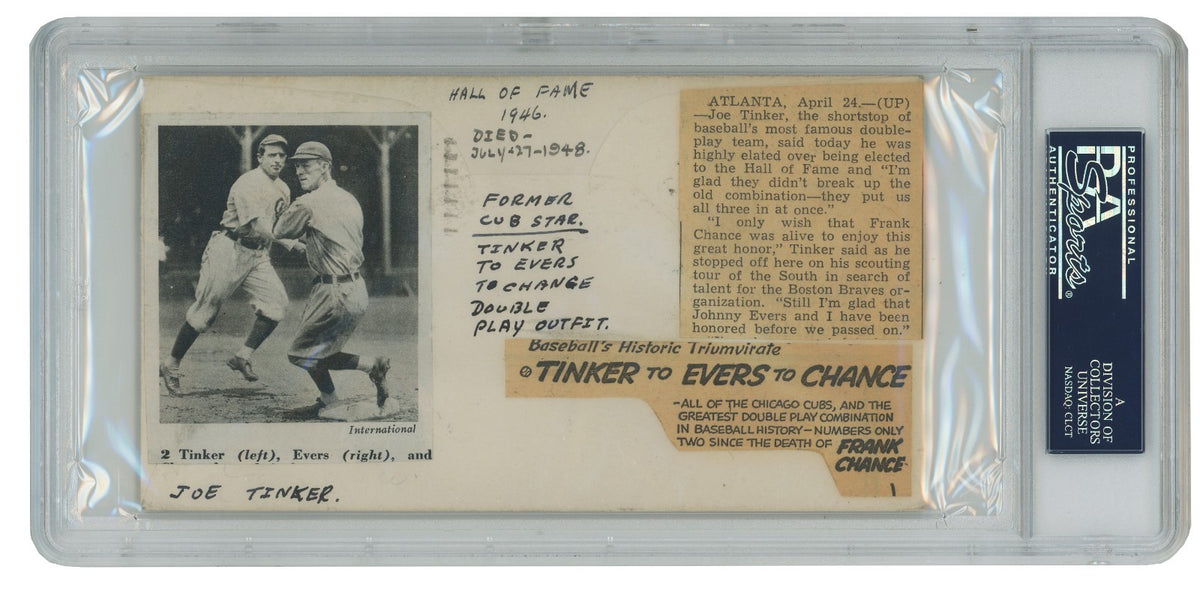 Joe Tinker Signed First Day Cover, 1946 FDC. Auto PSA Gem Mint 102