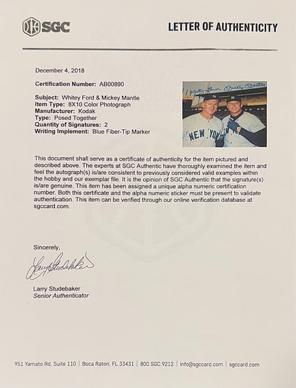 Mickey Mantle &amp; Whitey Ford Signed 8" x 10" Photo. SGC1