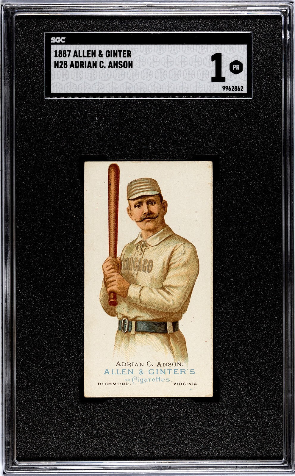 1887 N28 Allen Ginter Adrian Cap Anson Baseball. SGC 1.0