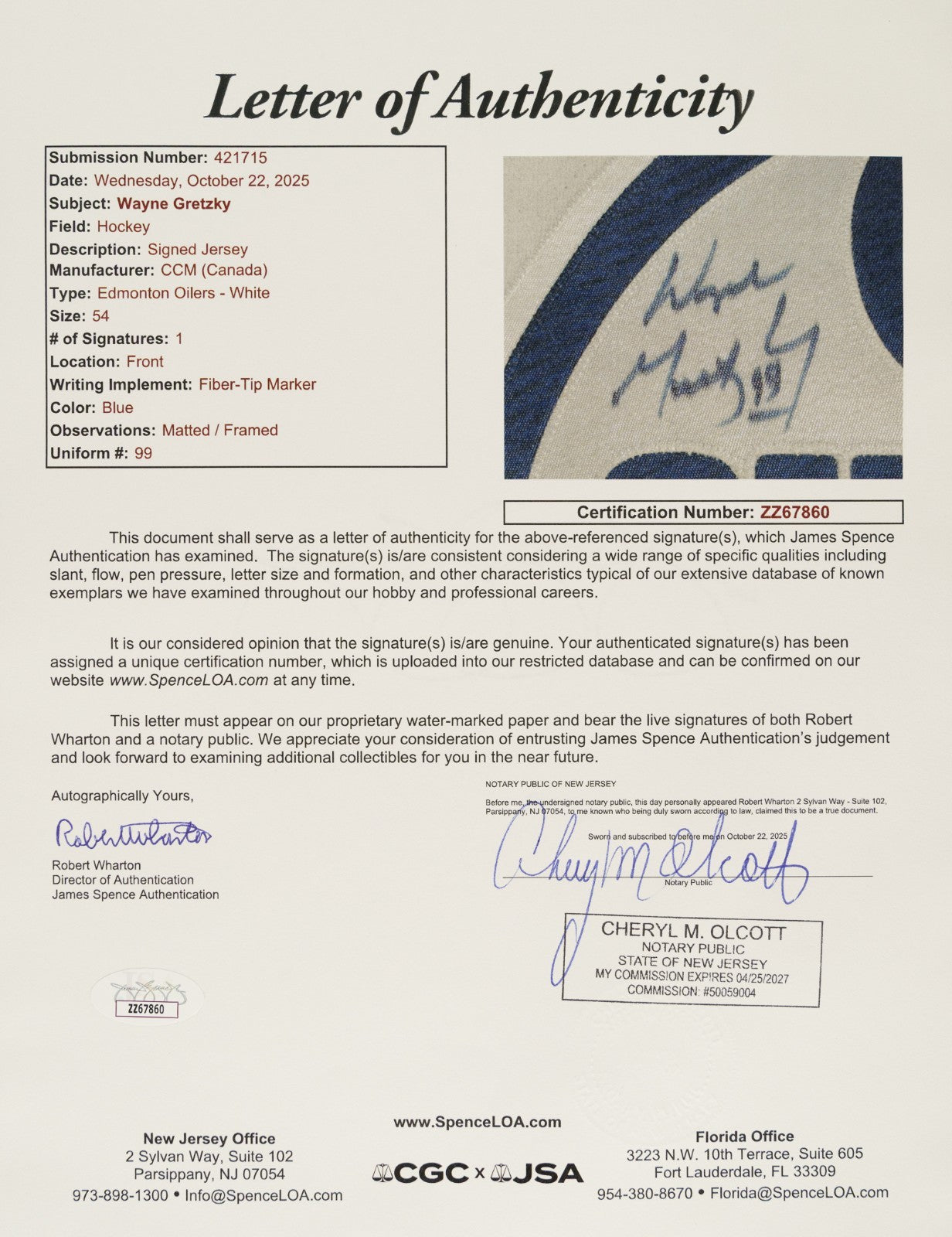 Wayne Gretzky Signed Limited Edition Edmonton Oilers Jersey. Upper Deck &amp; JSA3