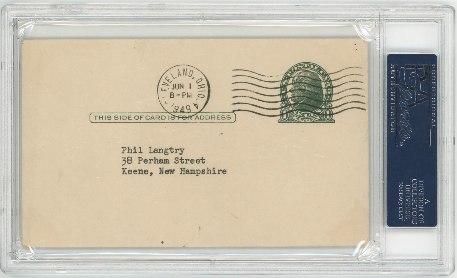 Tris Speaker Signed 1949 Government Postcard, GPC. PSA2