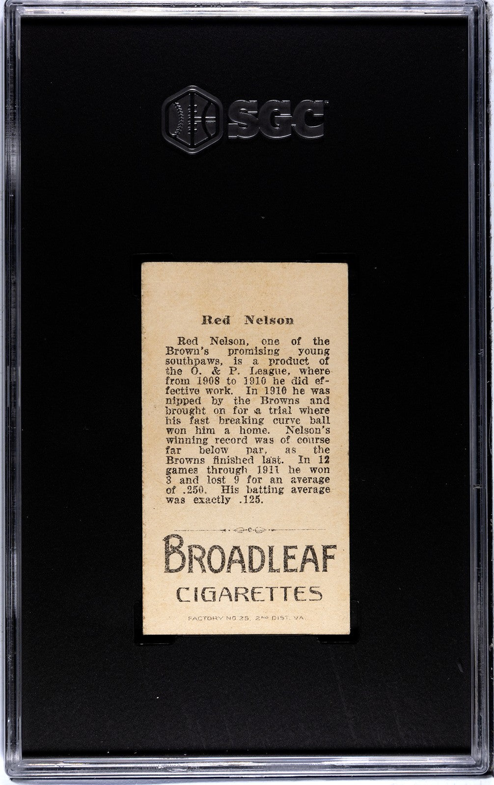 1912 Broad Leaf Cigarettes T207 Red Nelson SGC 31