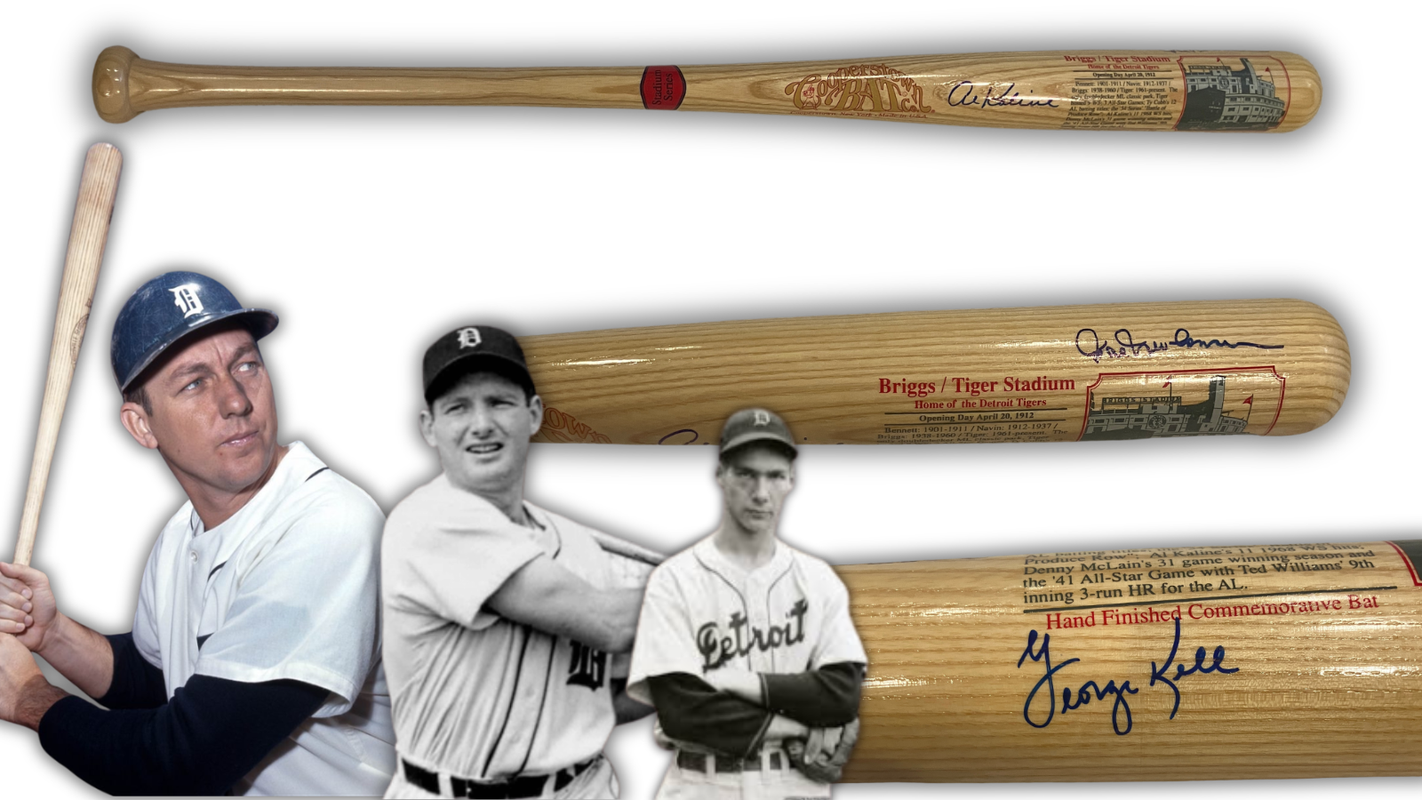 Al Kaline, Kell &amp; Newhouser Multi Signed Detroit Tigers Baseball Bat. Auto JSA0