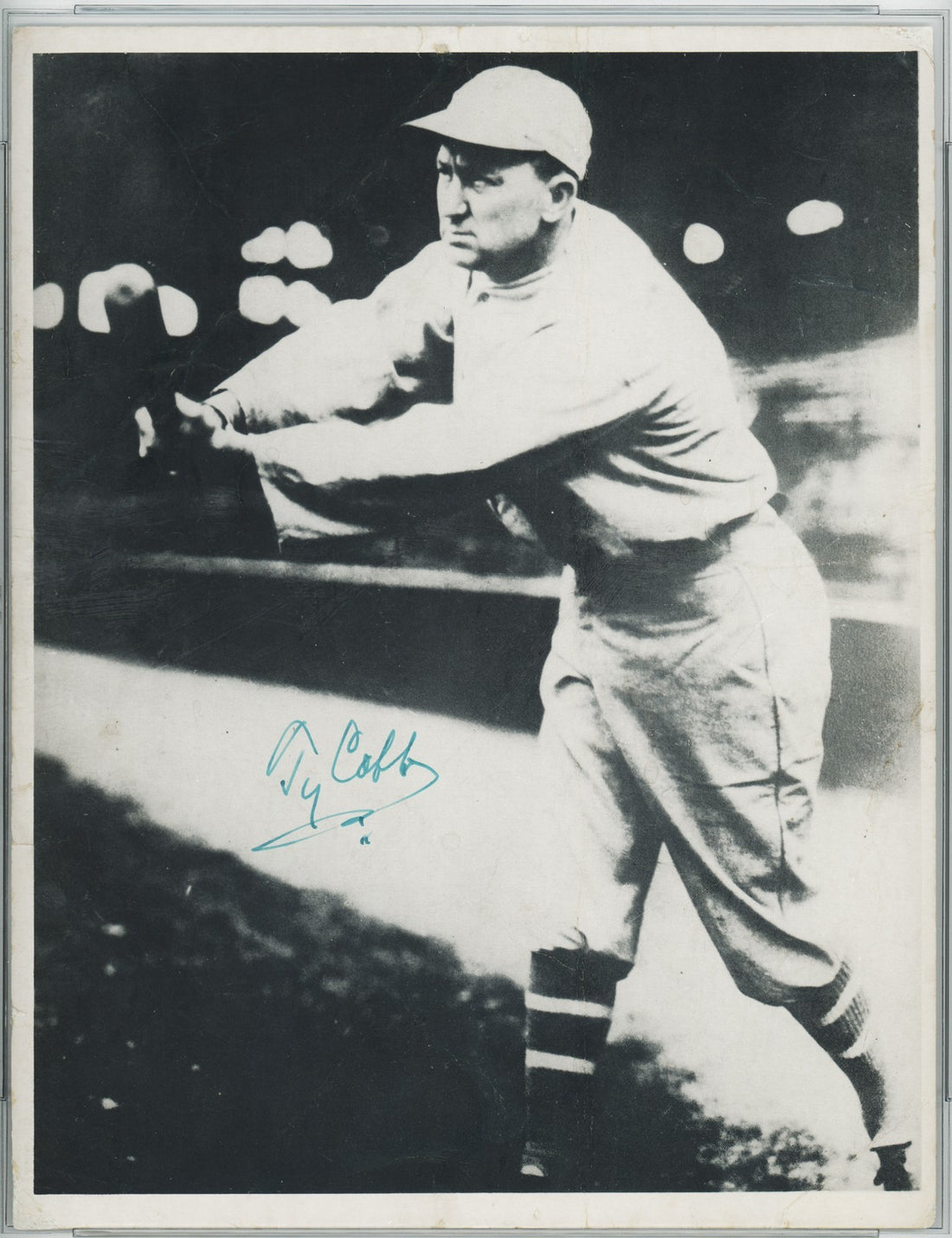 Ty Cobb Signed Photograph. Rare 8x10 Action Photo, Auto PSA1