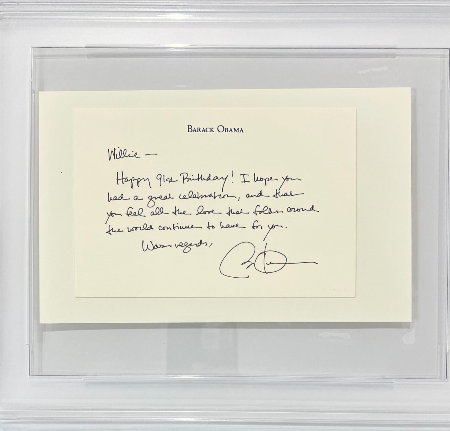 Barack Obama Handwritten &amp; Signed Birthday Letter to Willie Mays. Mays Estate2