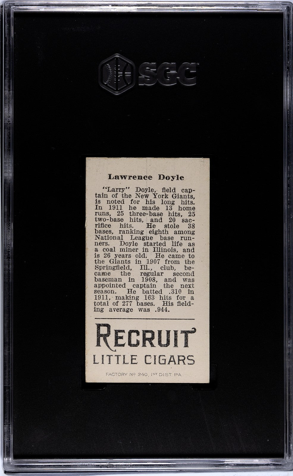 1912 Recruit Little Cigars T207 Larry Doyle SGC 6.51