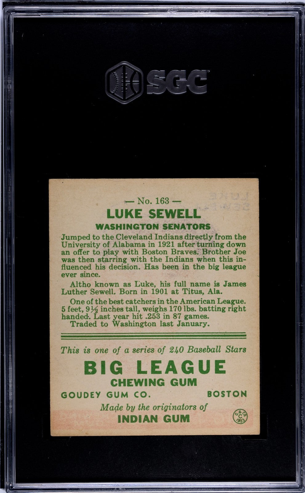1933 Goudey Luke Sewell 