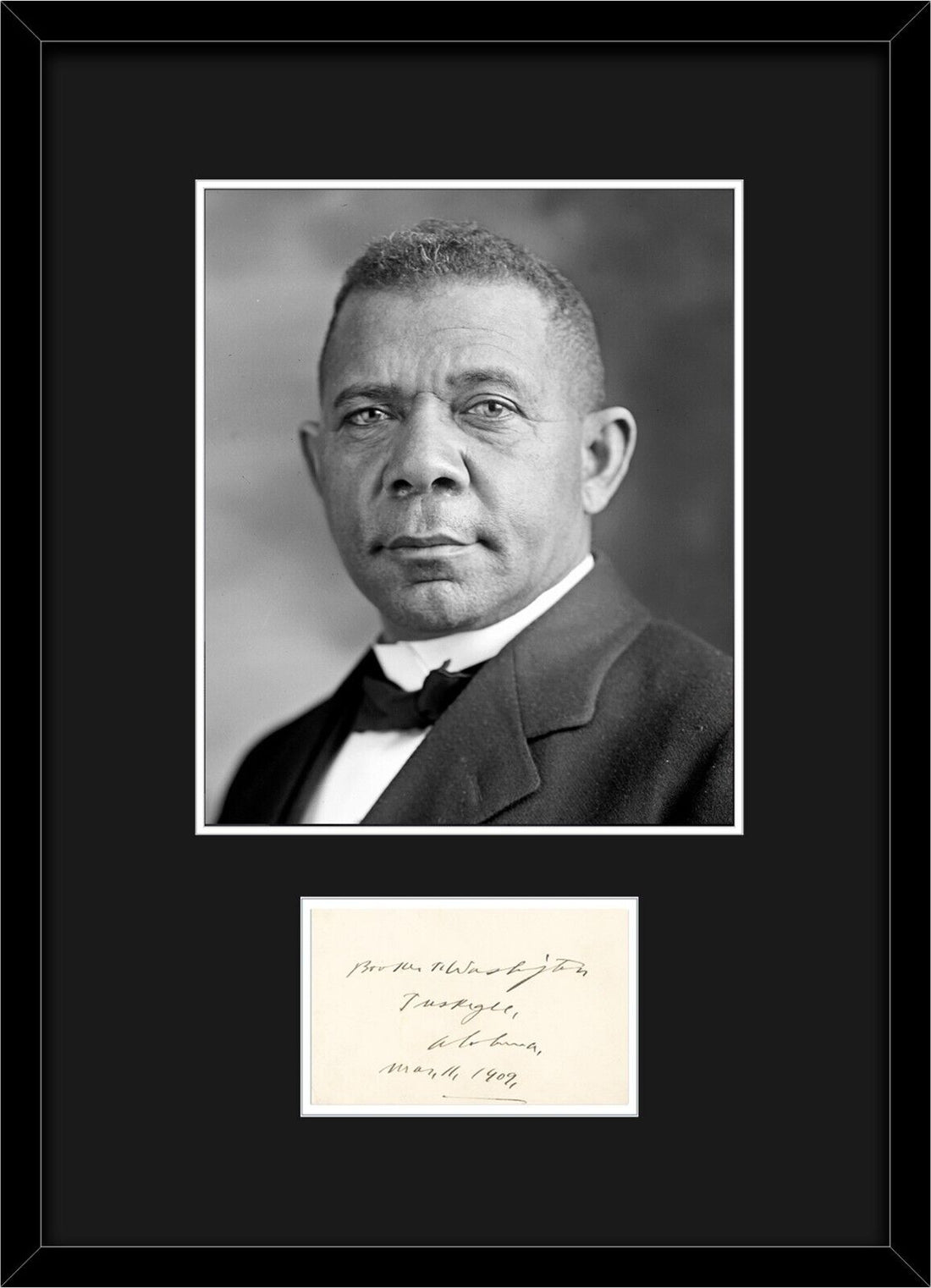 Booker T. Washington Signed Autograph Display. Tuskegee, Alabama 1909