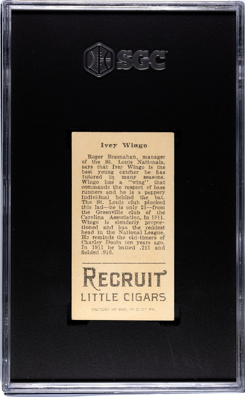 1912 Recruit Little Cigars T207 Ivey Wingo SGC 51