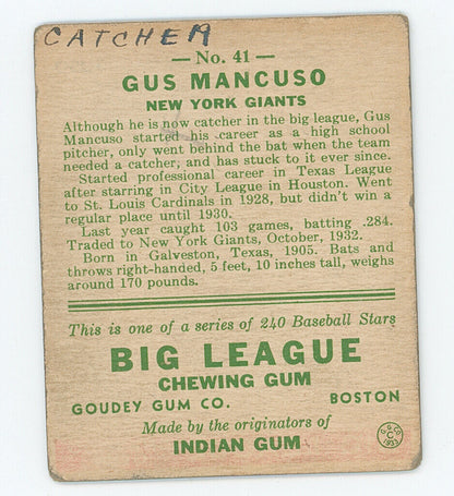 1933 Goudey Gus Mancuso. 