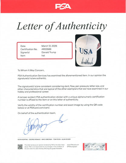 President Donald Trump Signed USA Hat, Full Name.  PSA4