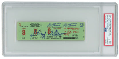 Hank Aaron Signed 715th Home Run Full Proof Ticket – April 8, 1974. PSA 61