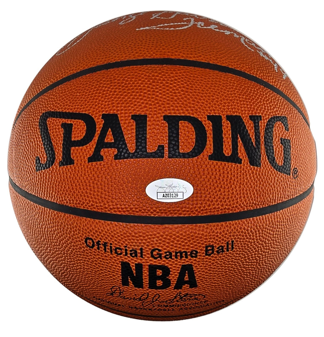 George Gervin &amp; James Worthy Signed &amp; Inscribed Basketball. JSA COA1