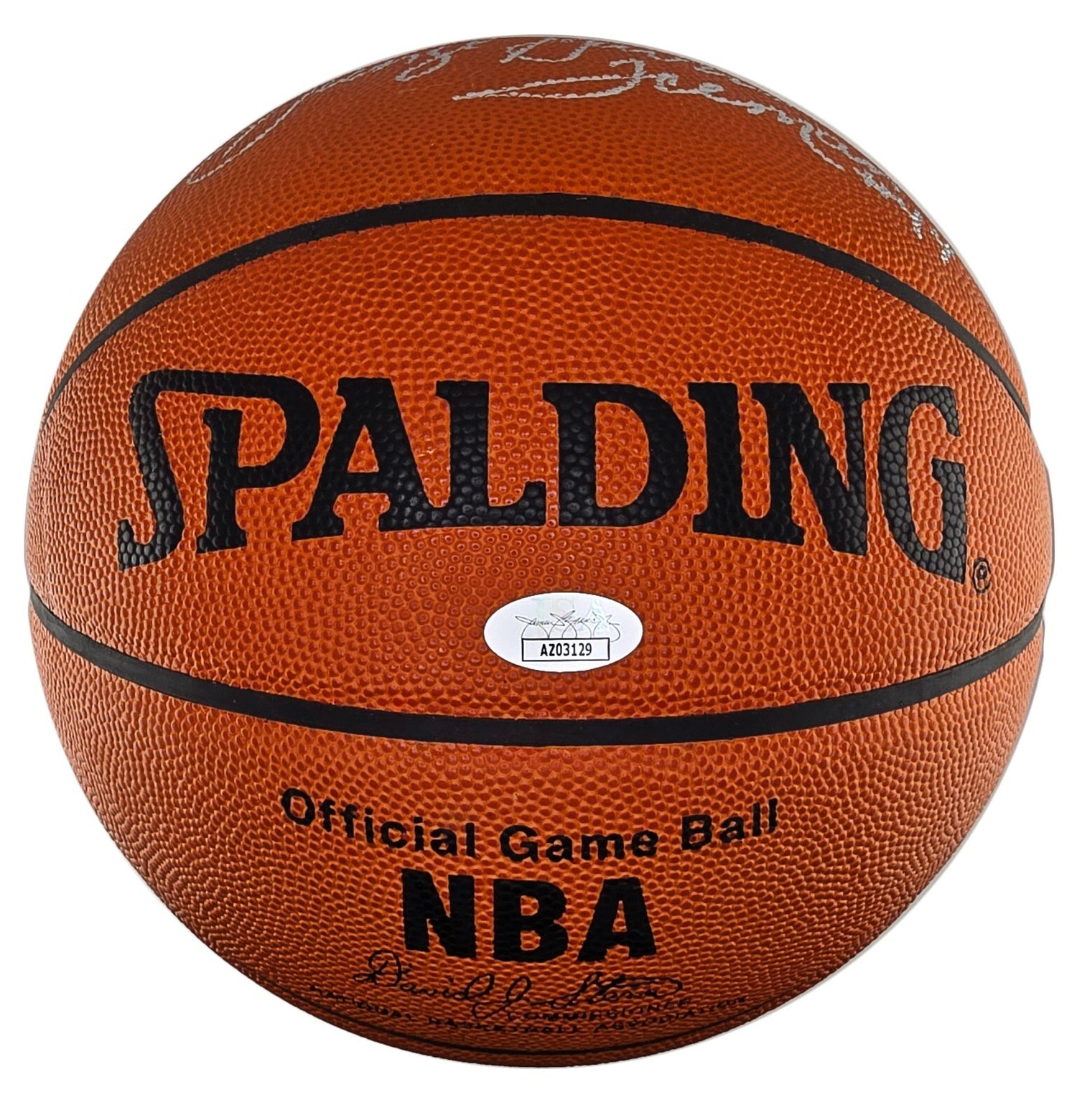 George Gervin &amp; James Worthy Signed &amp; Inscribed Basketball. JSA COA1