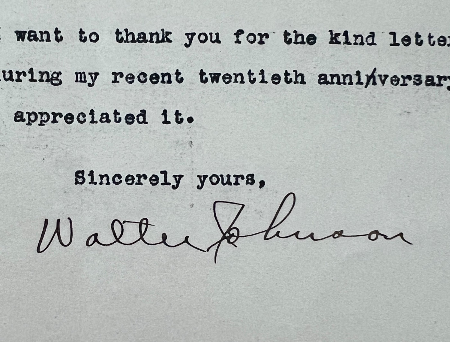 Walter Johnson Signed Letter and Fingerprints. 1947. Gem Mint, PSA 102