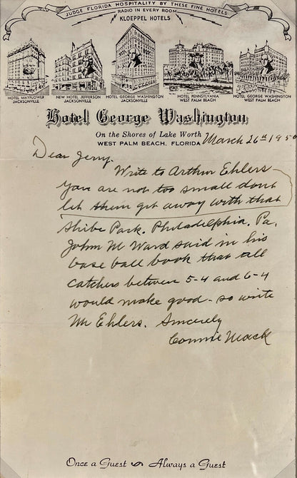 Connie Mack Handwritten Letter with Full Autograph. PSA JSA3