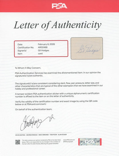 Gil Hodges Signed Autograph Card, Mint. Bat-A-Way, Flatbush. PSA3