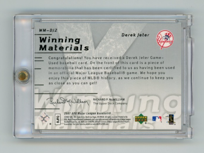 2007 Upper Deck Derek Jeter SPX Winning Materials. WM-DJ /99 Patch1