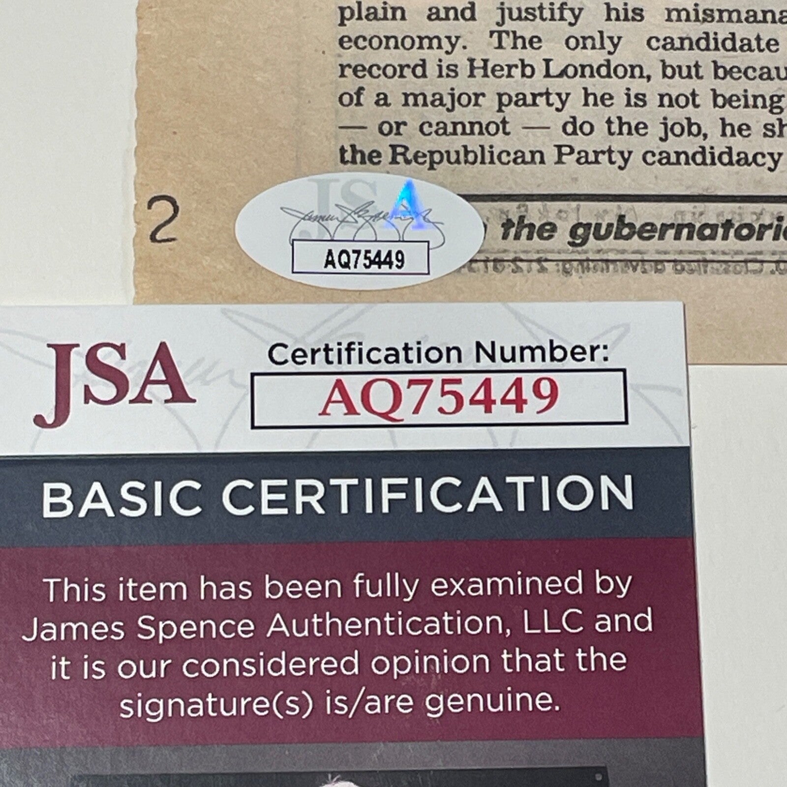 Phil Rizzuto Signed NY Post "Holy Cow" Newspaper. NY Yankees. JSA4