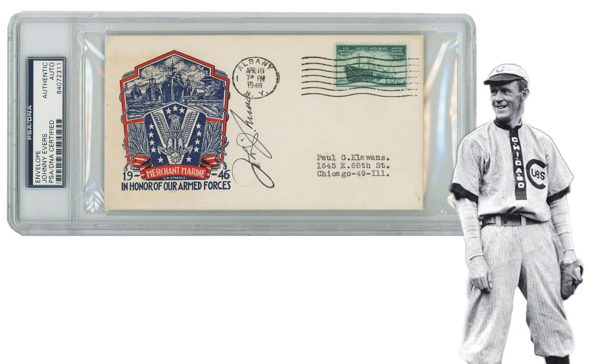 Johnny Evers Signed First Day Cover, 1946 FDC. Auto PSA 90