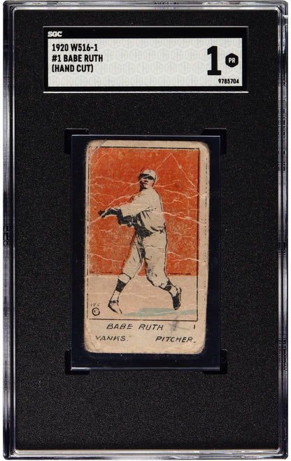 1920 Babe Ruth W516-1 Strip Card. Yankees Pitcher First Issue, Rare. SGC 10