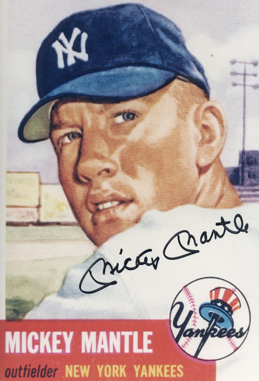 Mickey Mantle Signed 1953 Topps Photo Card Image. Auto PSA1