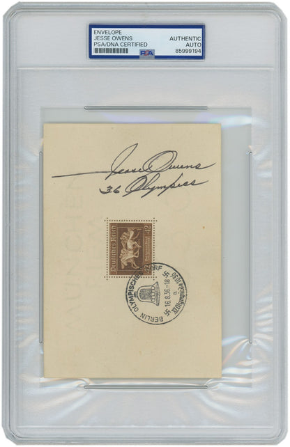 Jesse Owens Signed &amp; Inscribed Berlin Olympics Envelope, August 16 1936. PSA1