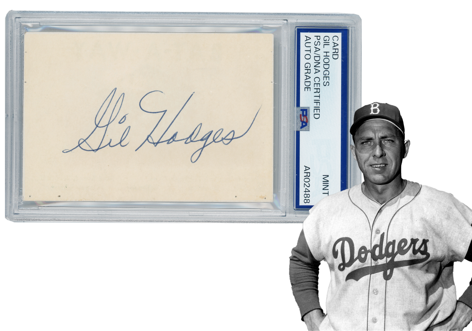 Gil Hodges Signed Autograph Card, Mint. Bat-A-Way, Flatbush. PSA0