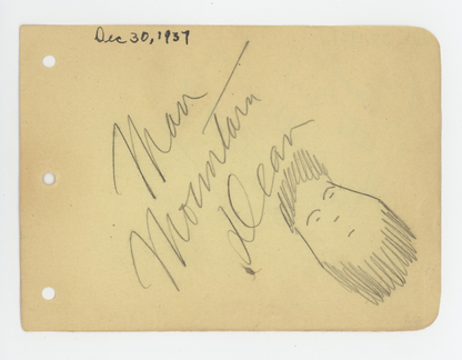 1937 Man Mountain Dean Signed Album Page. Hand Drawn Sketch, Self Portrait. JSA0