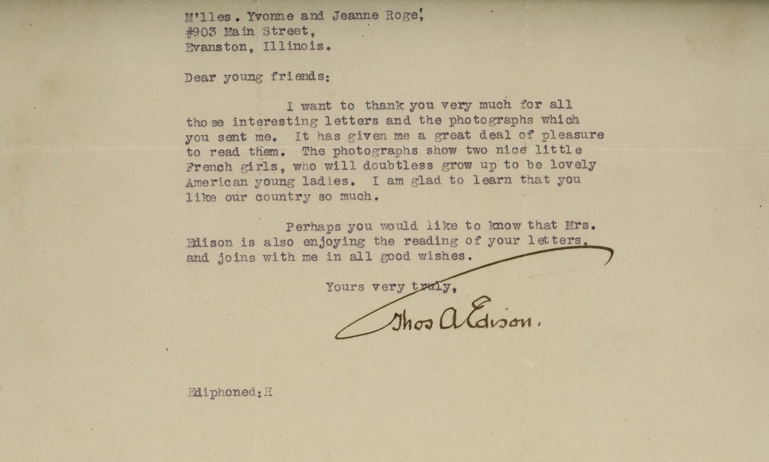 Thomas Edison Signed Letter. Auto Graded PSA Mint 93