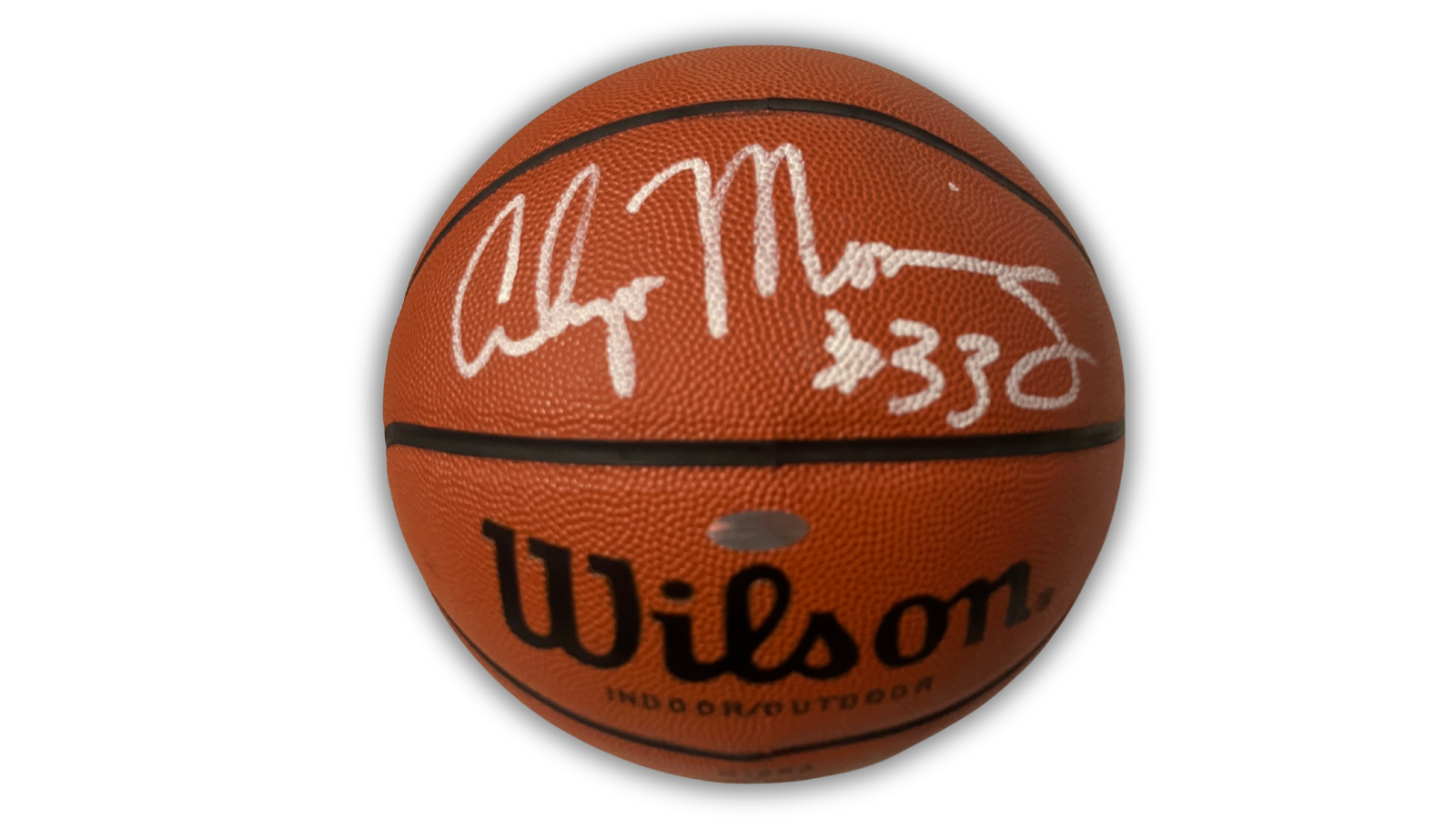 Alonzo Mourning Signed Basketball, Wilson. Silver Ink 