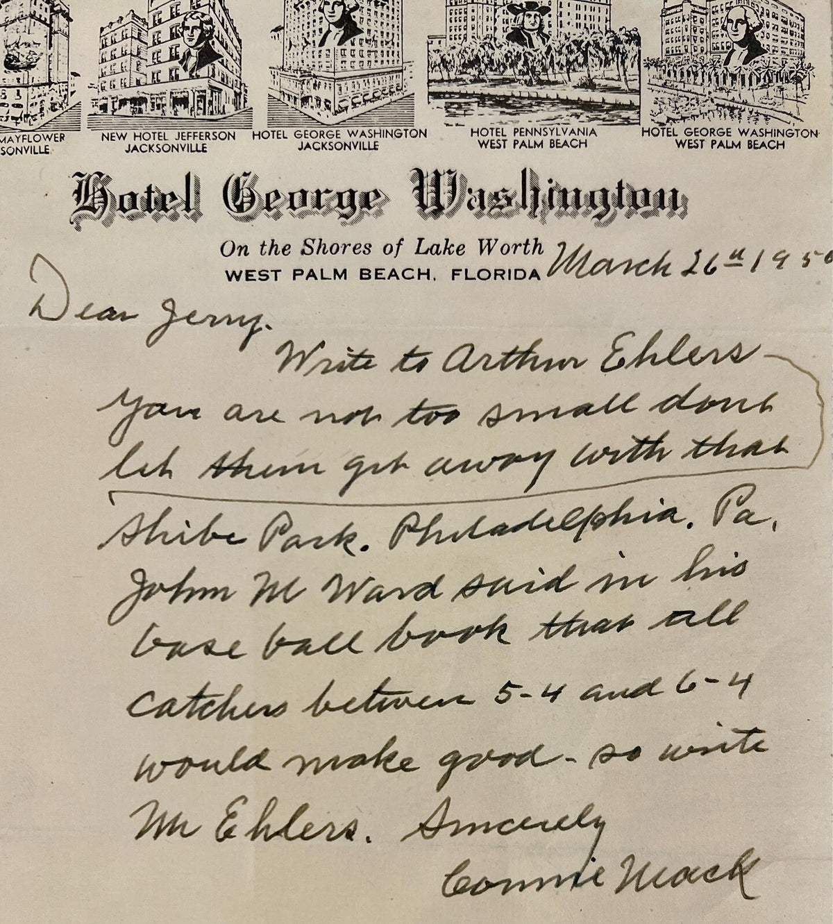 Connie Mack Handwritten Letter with Full Autograph. PSA JSA4
