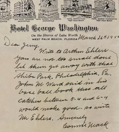 Connie Mack Handwritten Letter with Full Autograph. PSA JSA4