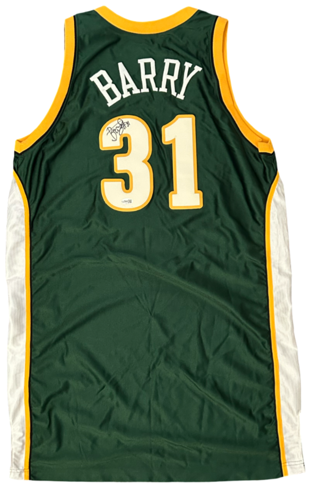 2001 Brent Barry Game Worn Jersey, Signed. Seattle Supersonics Reebok 48 +4. JSA0
