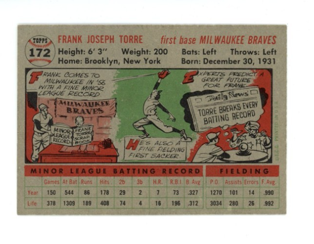 1956 Topps Frank Torre Gray Back1