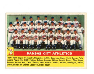 1956 Topps Kansas City Athletics Team Gray Back