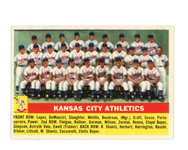 1956 Topps Kansas City Athletics Team Gray Back0