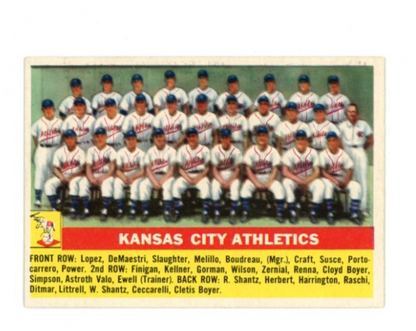 1956 Topps Kansas City Athletics Team Gray Back0