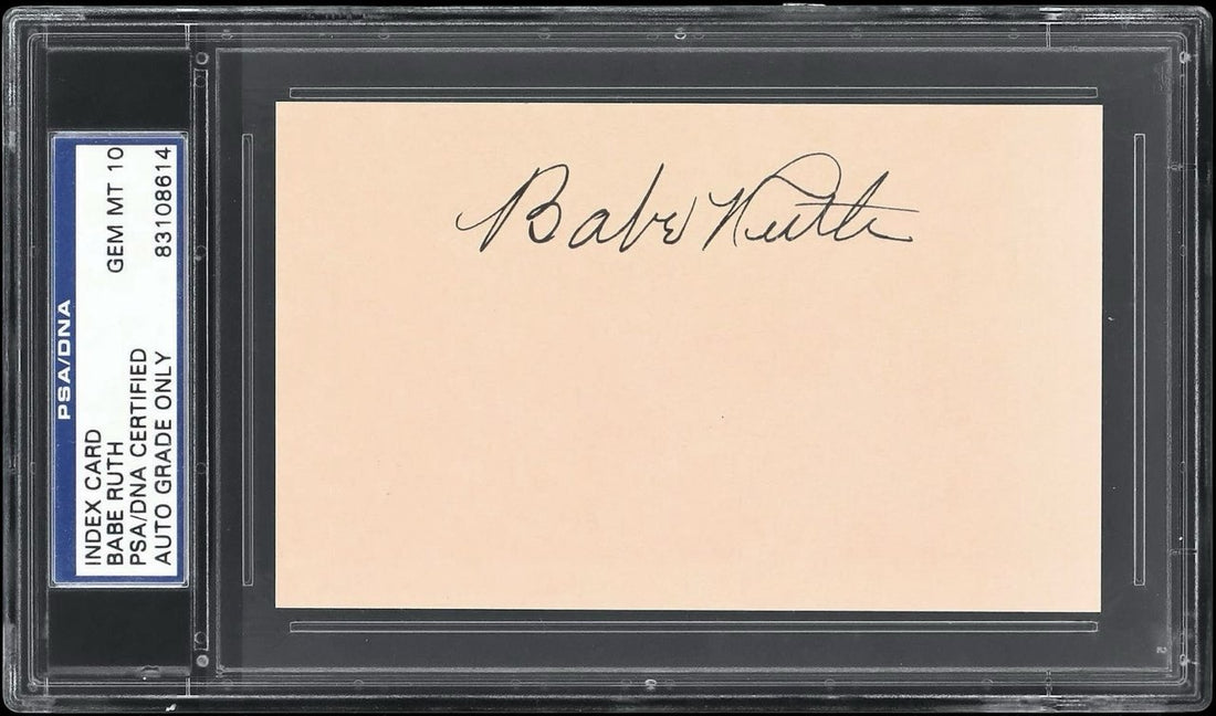 Babe Ruth Signed Index Card. PSA 10 Gem Mint