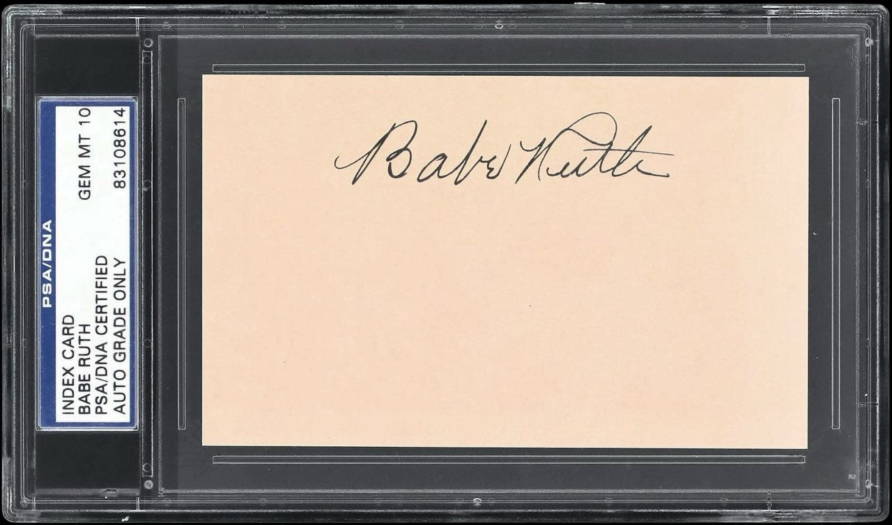 Babe Ruth Signed Index Card. PSA 10 Gem Mint
