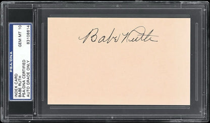 Babe Ruth Signed Index Card. PSA 10 Gem Mint