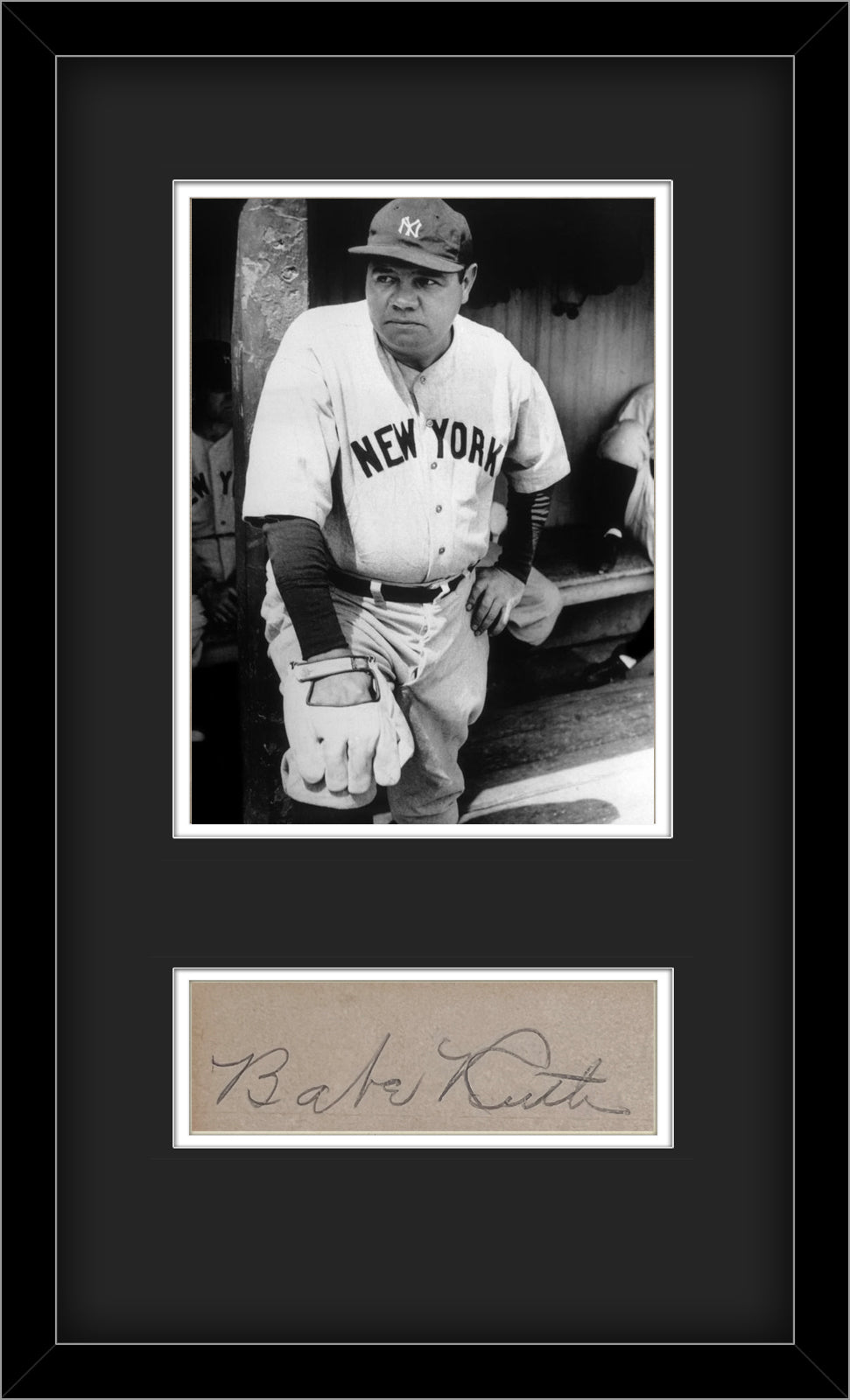 Babe Ruth Signed Framed Display, Rare Autograph. JSA