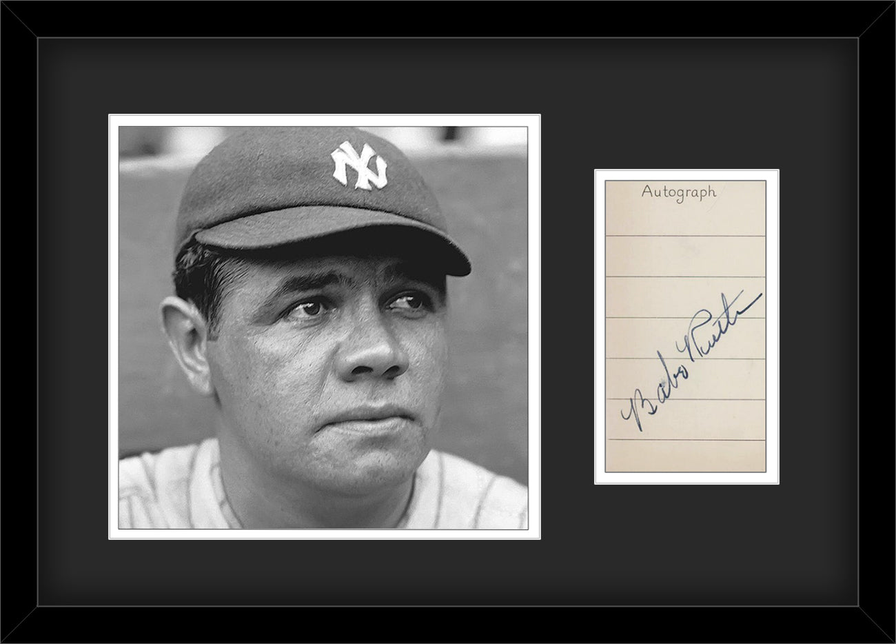 Babe Ruth Signed Autograph Display. PSA – BC Vintage